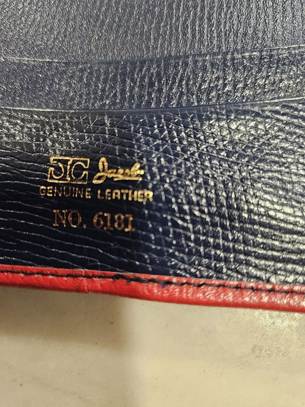 Vintage 1970s St. Thomas Genuine Leather Flap Wallet | Dark Navy & Red Piping